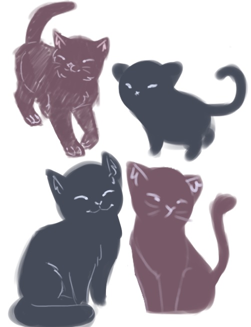 a doodle of dark purple and blue cats